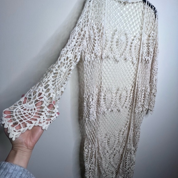 Sky and Sparrow Crochet Duster Midi Cardigan Coverup Festival Boho Beachy L/XL - Picture 5 of 12